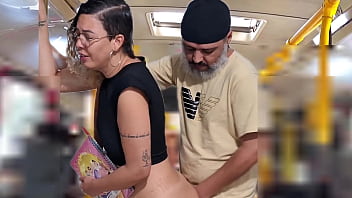 Naughty Co-ed Takes A Public Facial On The City Bus