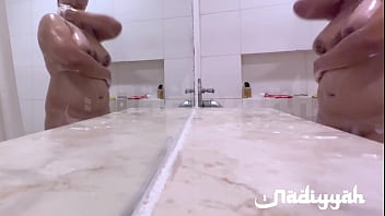 Luscious Curvy Arabian Wife Soaping Up Her Voluptuous Breasts In The Bath